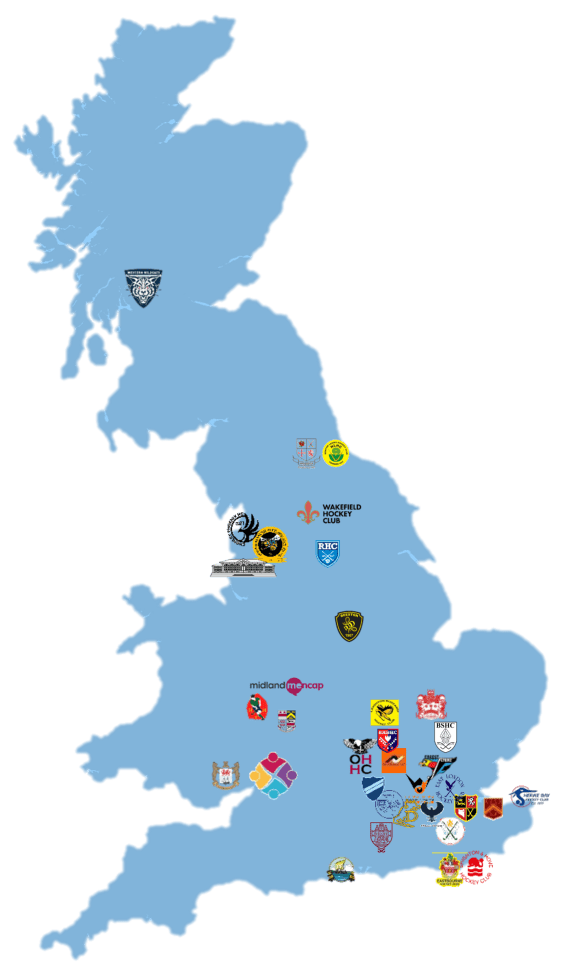 Outline map of Great Britain showing the 50 Flyerz clubs across England, Wales, and Scotland - please click the map to open a Google Maps link showing the location of our clubs.
